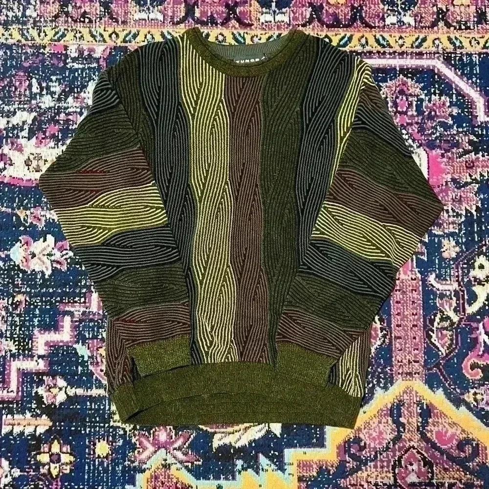 Vintage TUNDRA CANADA Sweater Black Gray Gold Coogi‎ Style Cosby Men's Large